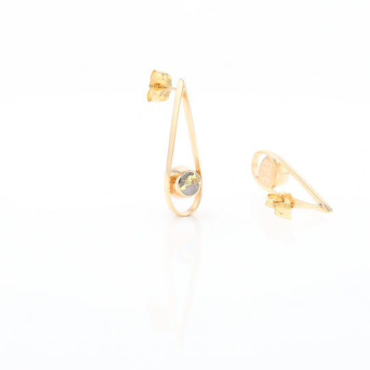 Gold Quartz Round Inlaid Teardrop Earrings - G2