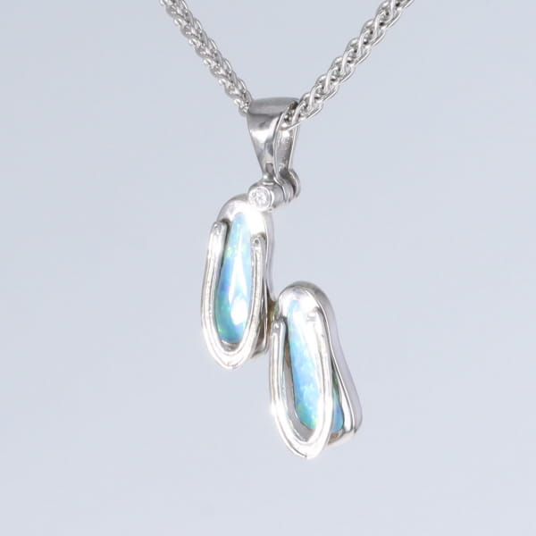 Opal Pendant Sandals Double Inlaid Design with .02ct Round Diamond