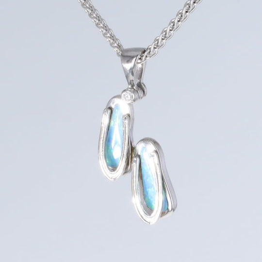 Opal Pendant Sandals Double Inlaid Design with .02ct Round Diamond