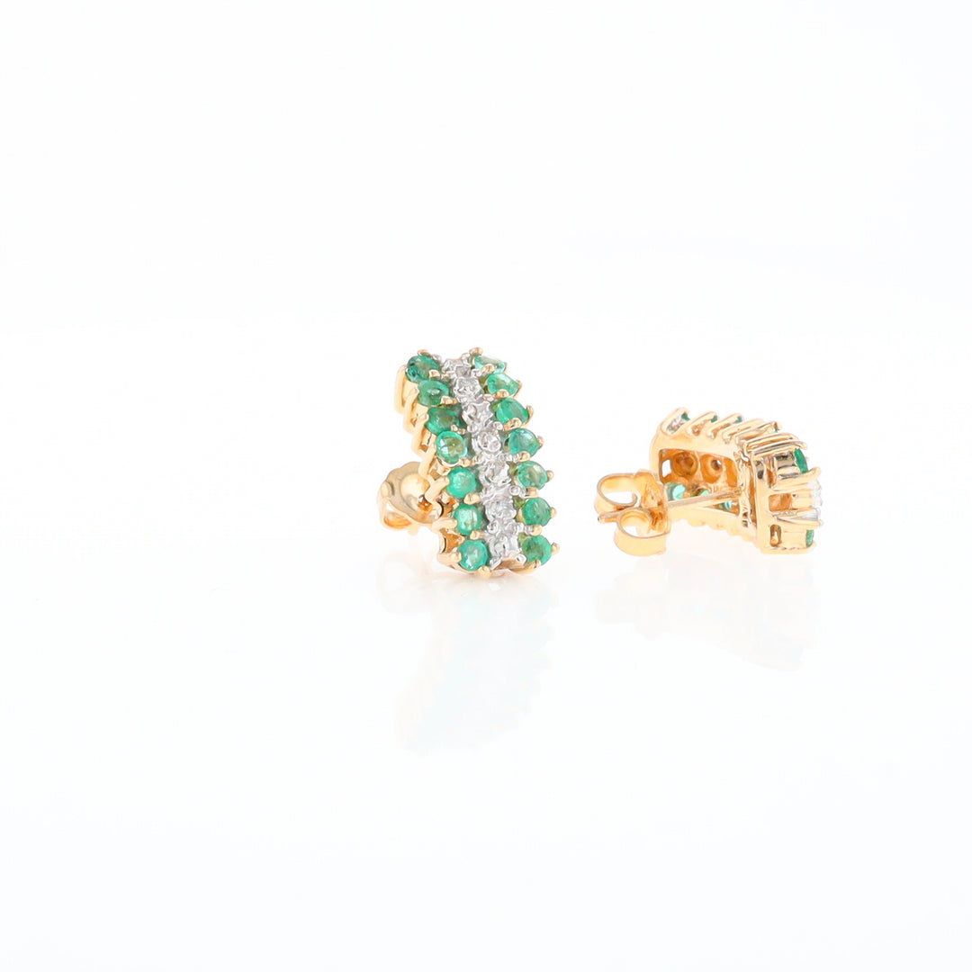 Three-Row Drop Emerald and Diamond Earrings