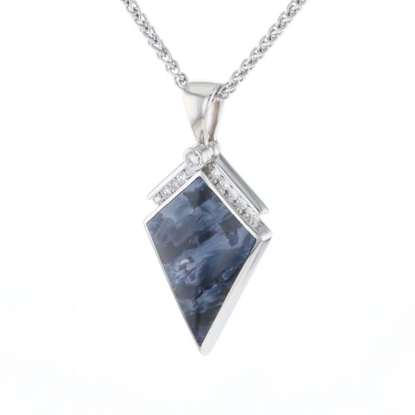 Pietersite Kite Shaped Inlaid Pendant with 0.19ctw Diamonds