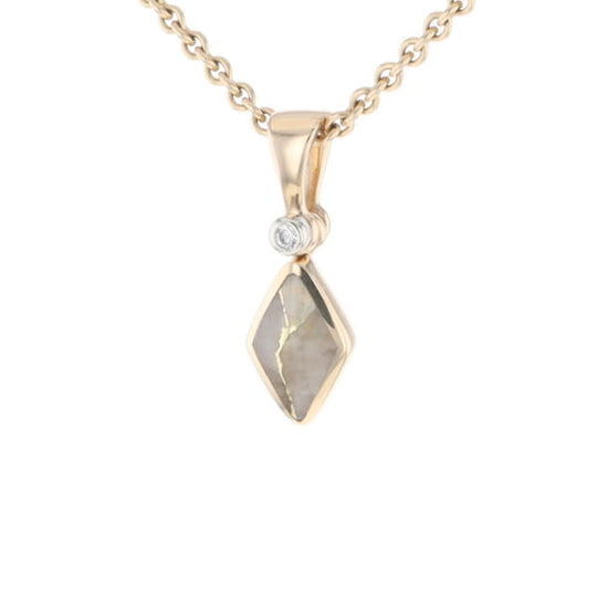 Gold Quartz Necklace Diamond Shape Inlaid Pendant with .02ct Diamond