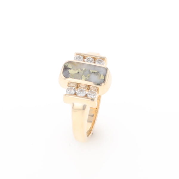 Gold Quartz Ring Oval Inlaid Design with .24ctw Round Diamonds