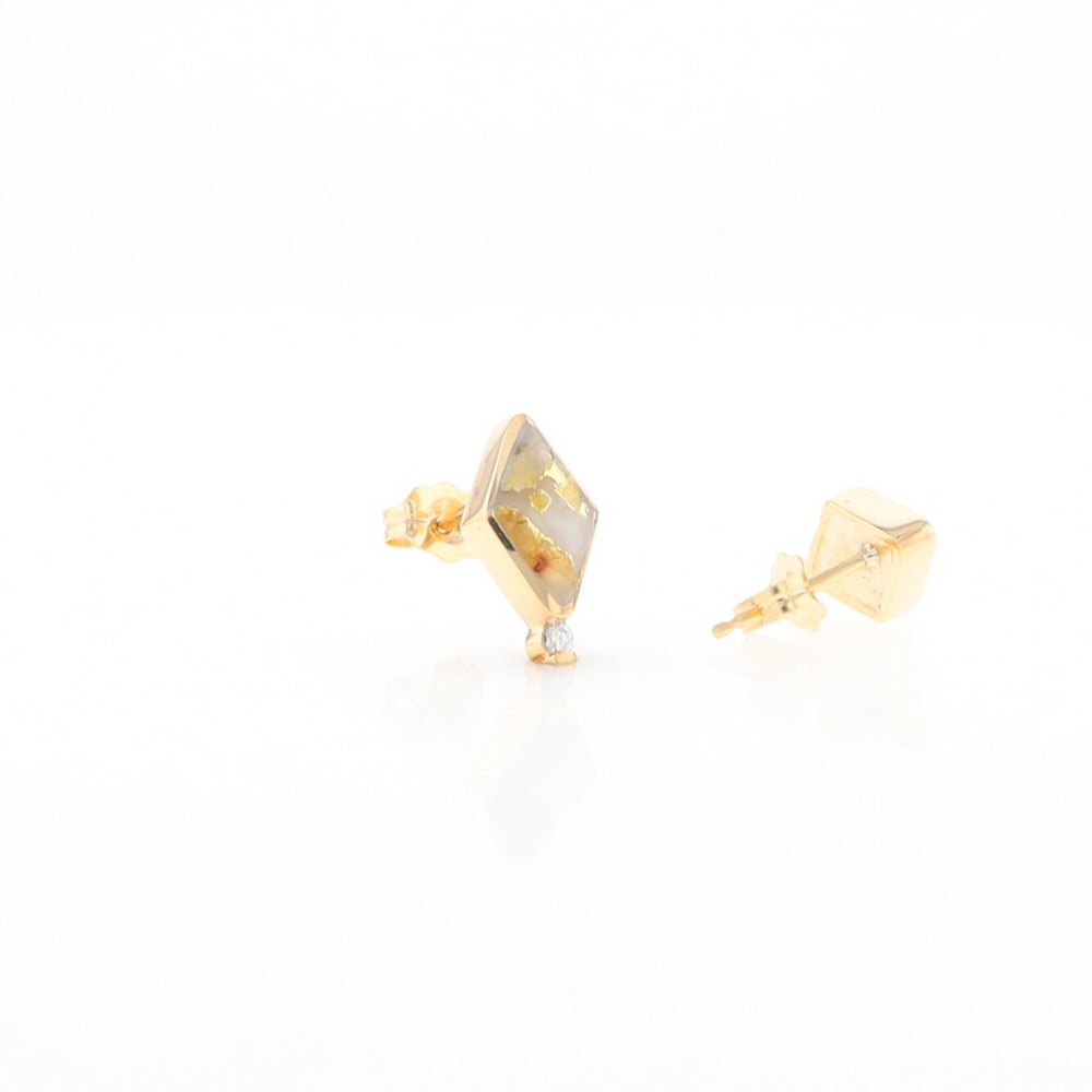 Diamond-Shaped Gold Quartz Inlaid Earrings - G2