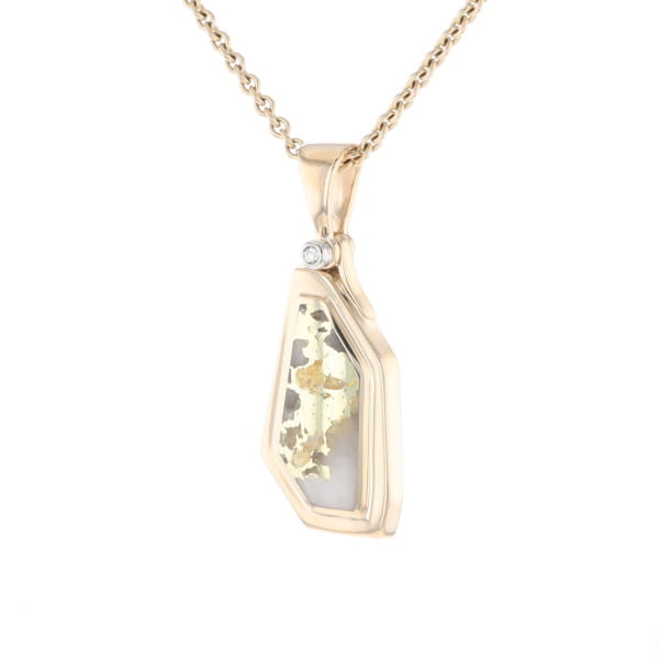 Gold Quartz Necklace .02ct Diamond Geometric Inlaid Design Pendant