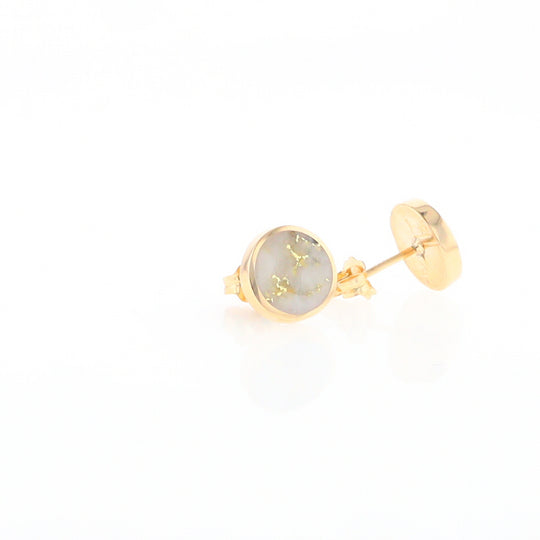 Gold Quartz Earrings 9mm Round Inlaid Studs - G2