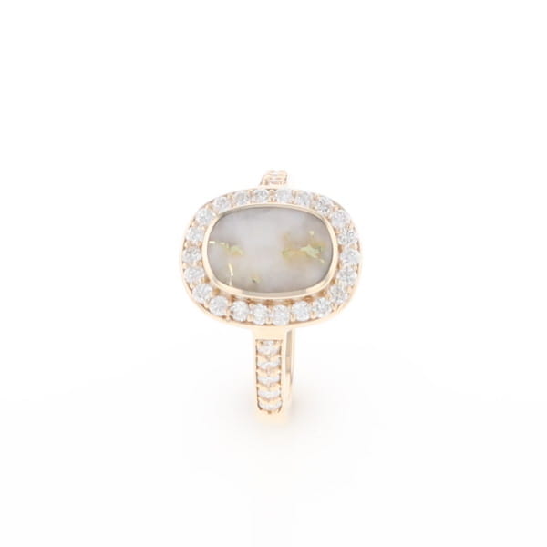 Rectangular Gold Quartz Inlaid Ring with 0.65ctw Diamond Halo