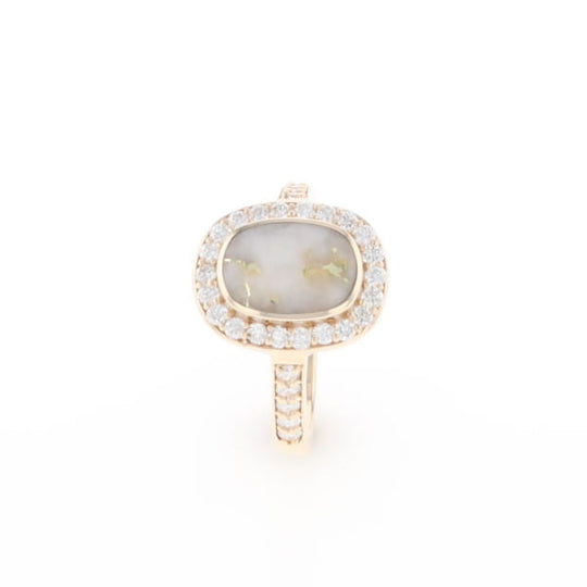 Rectangular Gold Quartz Inlaid Ring with 0.65ctw Diamond Halo