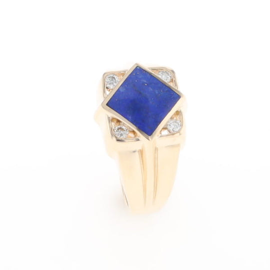 Natural Lapis ring diamond shape inlaid design with .16ctw round diamonds
