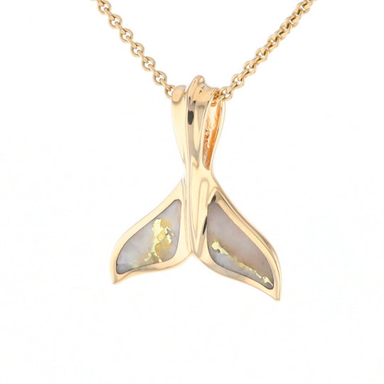 Whale Tail Necklaces Gold Quartz Double Sided Inlaid Sea Life Pendant