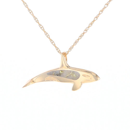 Gold Quartz Necklace Orca Killer Whale Inlaid Sea Life Pendant