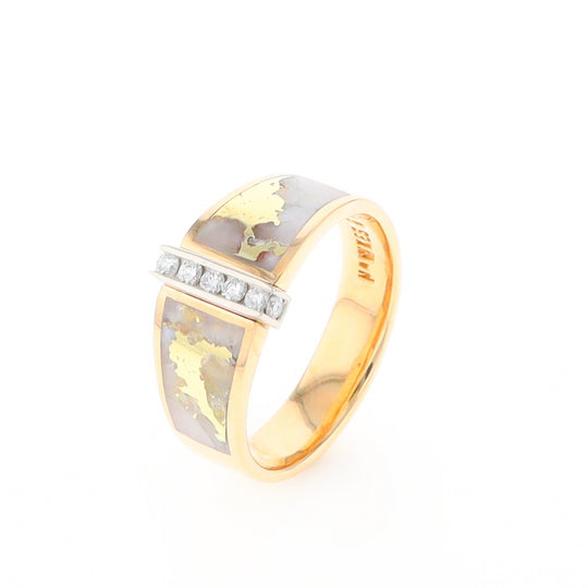 Gold Quartz Ring Double Sided Inlaid with .19ctw Round Diamonds