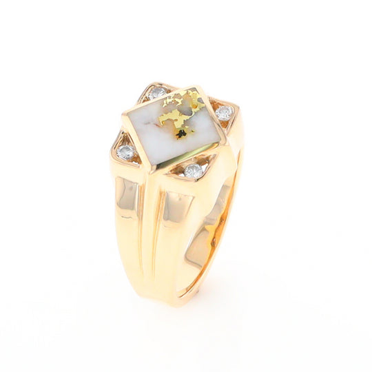 Gold Quartz Mens Ring with Diamond Accents