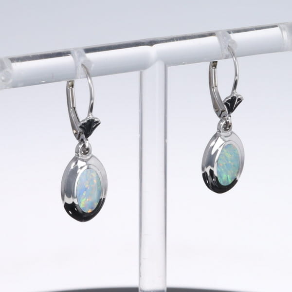 Opal Earrings Oval Inlaid Design Lever Backs