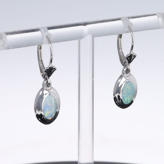 Opal Earrings Oval Inlaid Design Lever Backs
