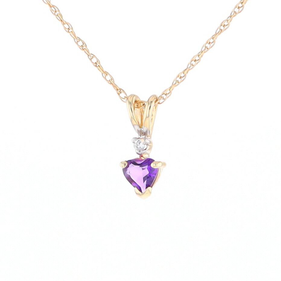 Heart-Shaped Amethyst Pendant with Diamond Accent