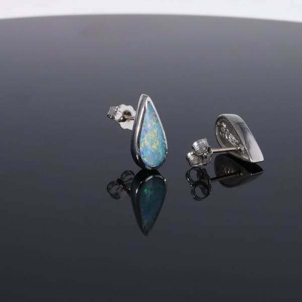 Opal Earrings Tear Drop Inlaid Design Studs