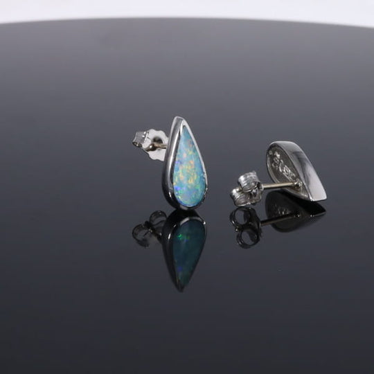 Opal Earrings Tear Drop Inlaid Design Studs
