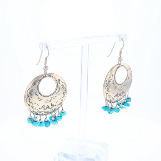 Stamped Silver Hook Earrings with Turquoise Dangles