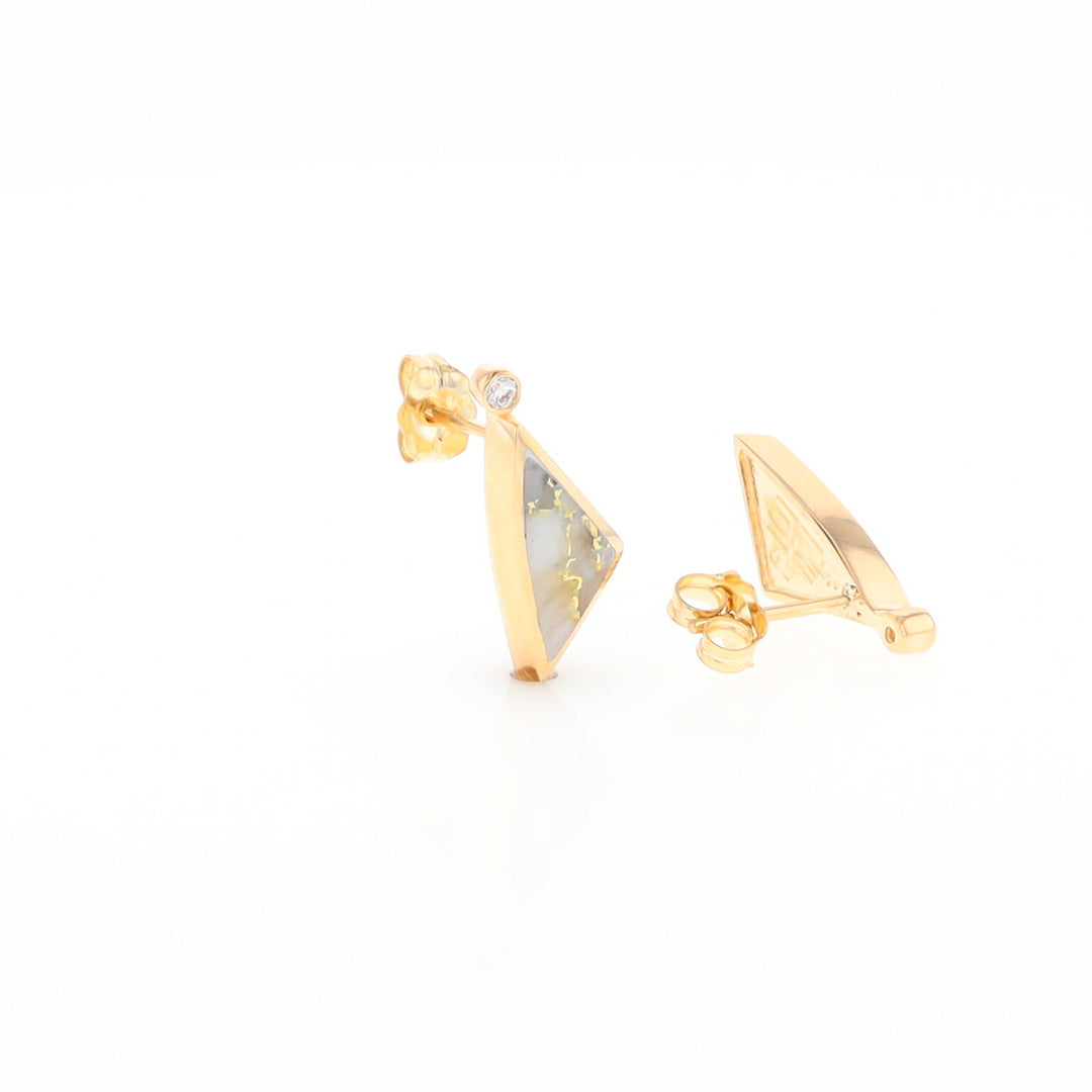 Gold Quartz Earrings Triangle Shape Inlaid with .04ct Round Diamonds - G2