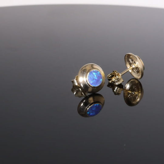 Opal Earrings Round Inlaid Design Studs