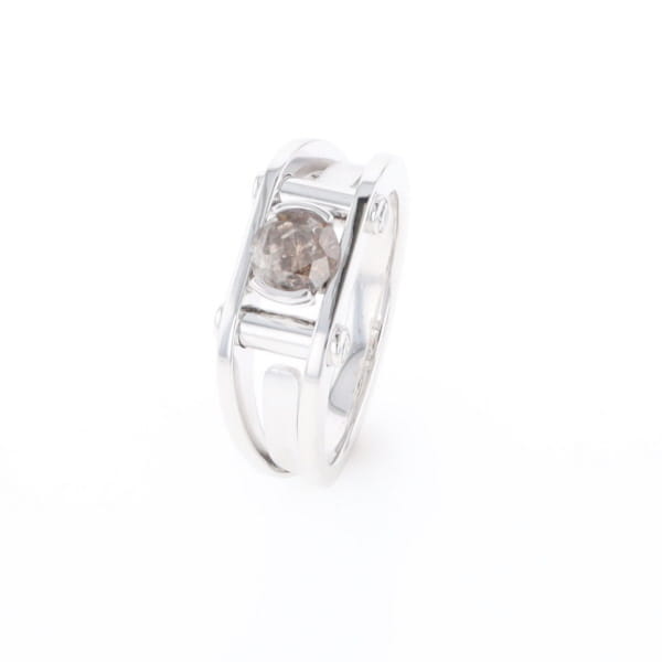 Men's Contemporary White Gold Industrial Brown Diamond Ring