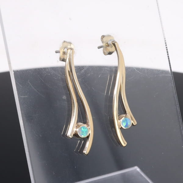 Opal Earrings Round Inlaid Double Curved Bar Design Studs