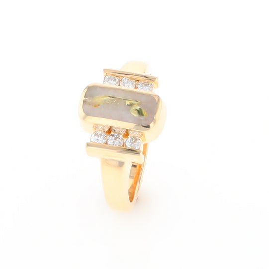 Gold Quartz Ring Oval Inlaid Design with .24ctw Round Diamonds