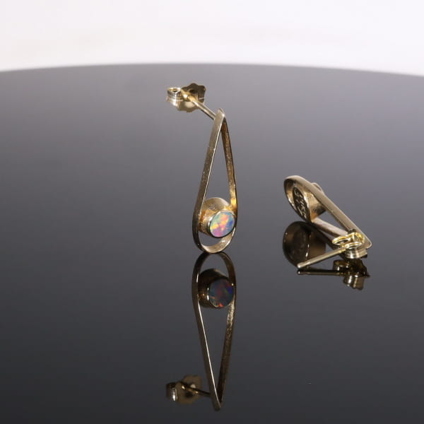 Opal Earrings Round Inlaid Open Tear Drop Design Studs