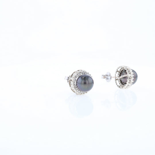 Gray Pearl Halo Studs