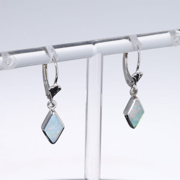 Opal Earrings Diamond Shape Inlaid Design Lever Backs