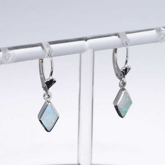 Opal Earrings Diamond Shape Inlaid Design Lever Backs