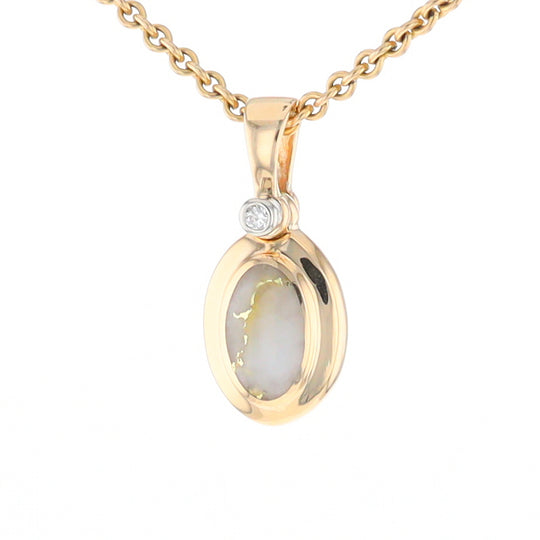 Gold Quartz Oval Inlaid Pendant with .02ct Diamond