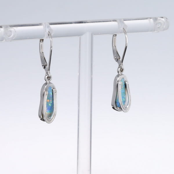 Opal Earrings Sandal Inlaid Design Lever Backs