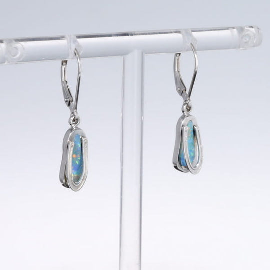Opal Earrings Sandal Inlaid Design Lever Backs