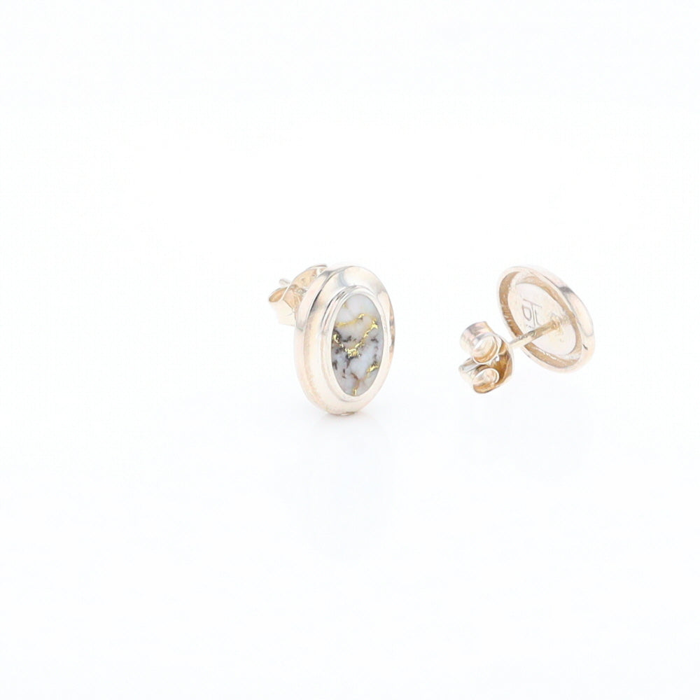 Sterling Silver Gold Quartz Inlaid Oval Stud Earrings - G3