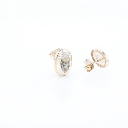 Sterling Silver Gold Quartz Inlaid Oval Stud Earrings - G3