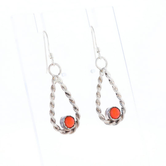 Native American Tear Drop Twist Coral Earrings