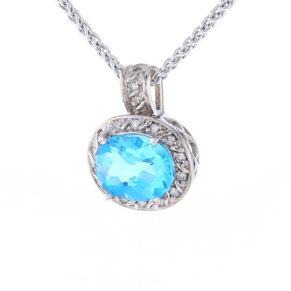 Blue Topaz Oval Halo Pendant