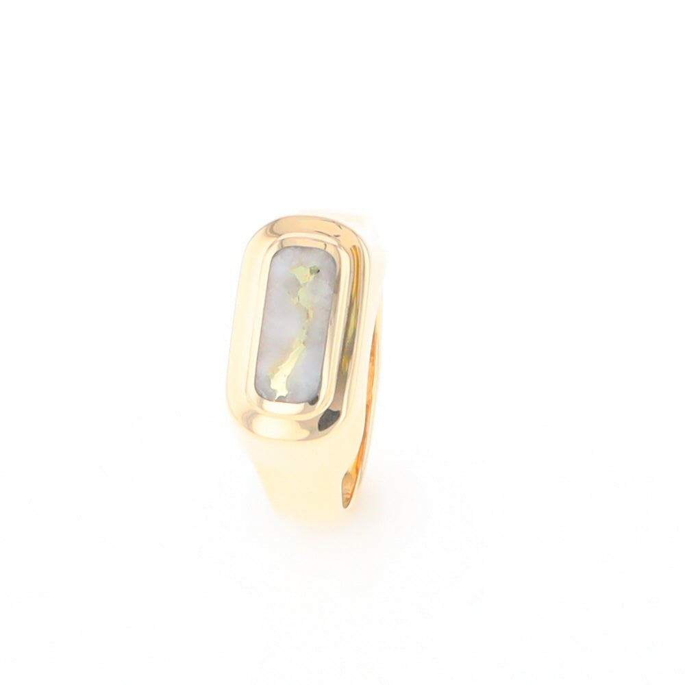 Gold Quartz Ring Oval Inlaid Design - G2