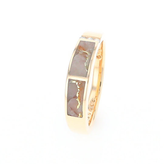 Gold Quartz Ring Double Inlaid Design with .03ctw Round Diamonds