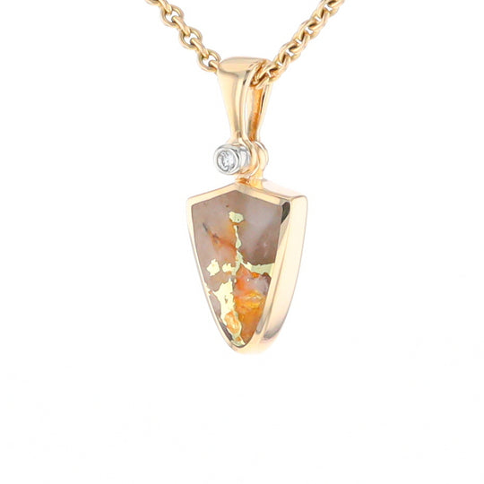 Gold Quartz Necklace Shield Shape Inlaid Pendant with .02ct Diamond