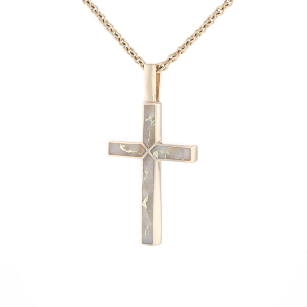 Gold Quartz Pendant 4 Section Inlaid Cross Pendant