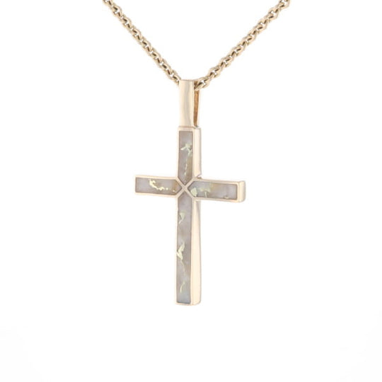 Gold Quartz Pendant 4 Section Inlaid Cross Pendant
