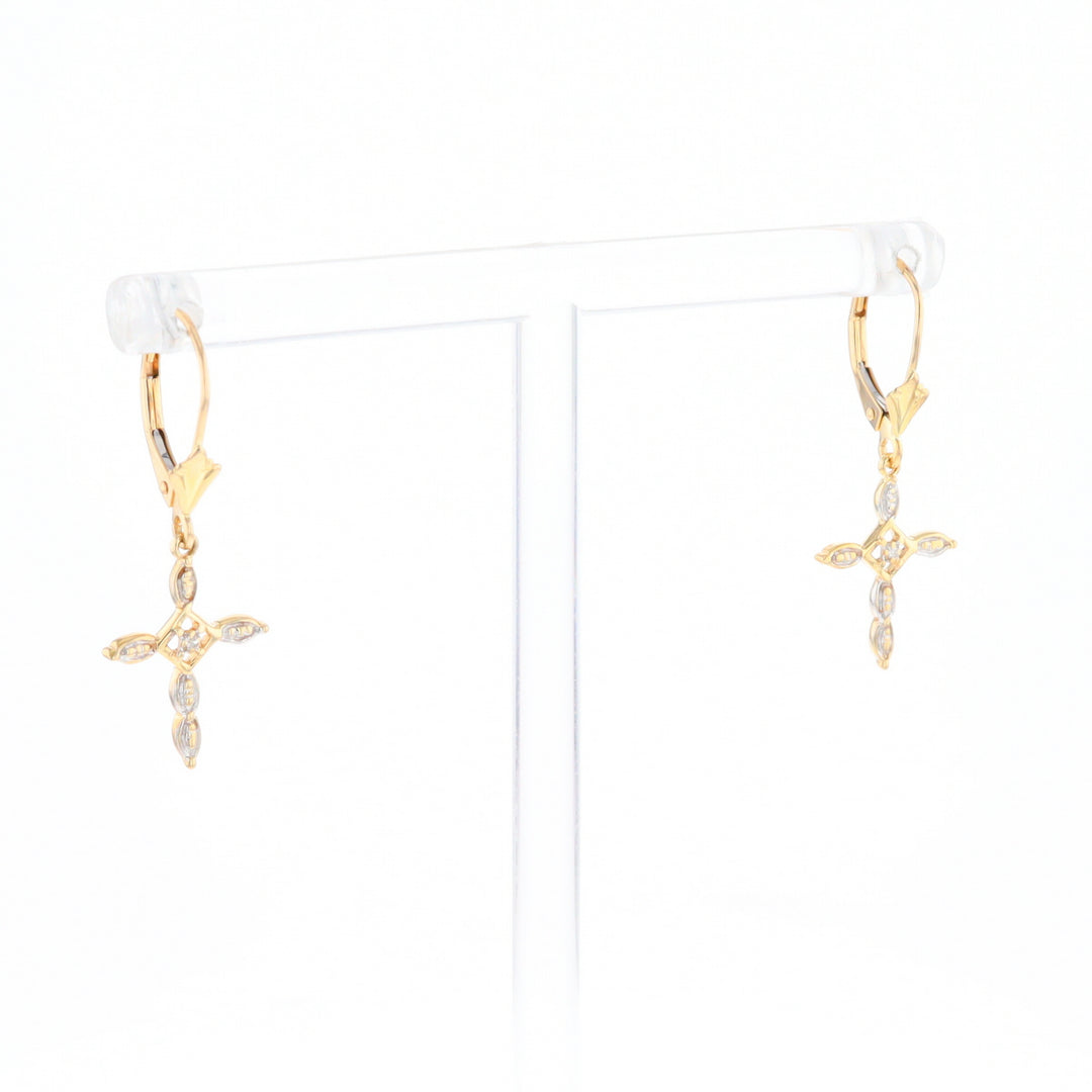 Two-Tone Diamond Cross Earrings