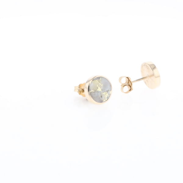 Gold Quartz Earrings 9mm Round Inlaid Studs - G2