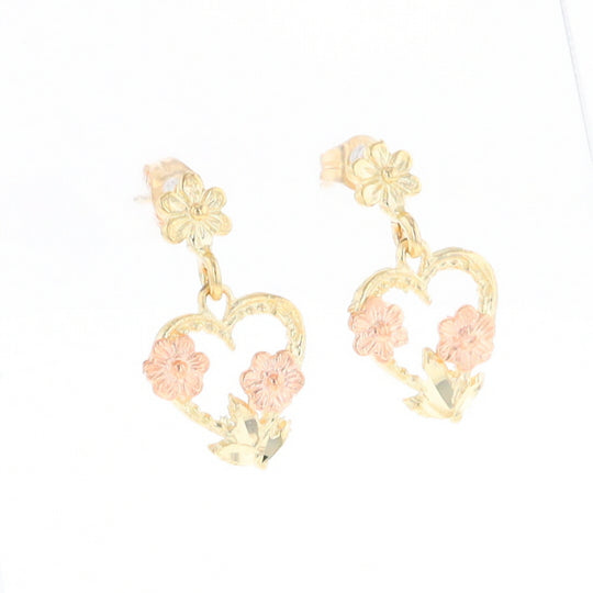 Black Hills Gold Heart & Flower Drop Earrings