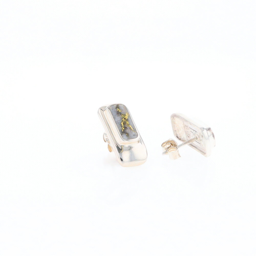 Gold Quartz Inlaid Rectangle Stud Earrings - G3