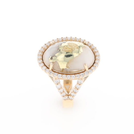 Gold Quartz Ring Oval Cabochon 0.65ctw Round Diamonds Halo