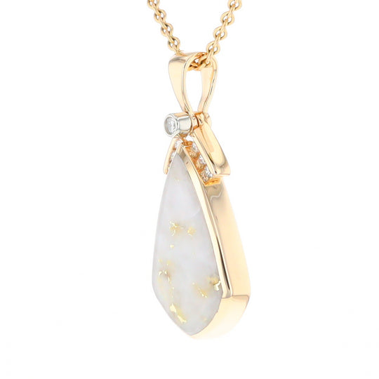 Gold Quartz Necklace Pear Shape Inlaid Pendant with .15ctw Diamonds